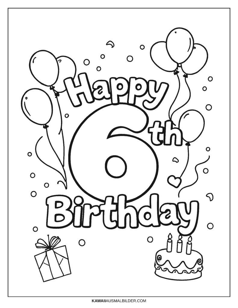 6 jahre geburtstag  ausmalbild