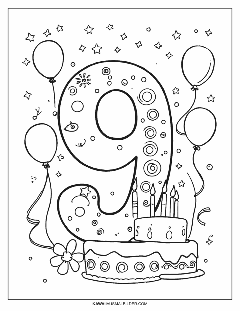 9 jahre geburtstag  ausmalbild