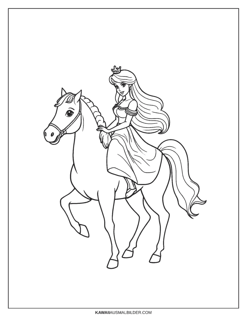 Ausmalbild Prinzessin auf dem Pferd