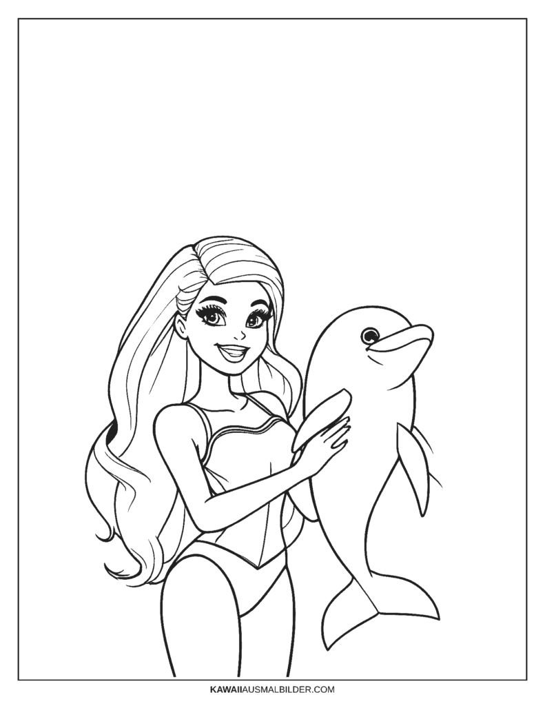 Barbie und Delfin Ausmalbild 