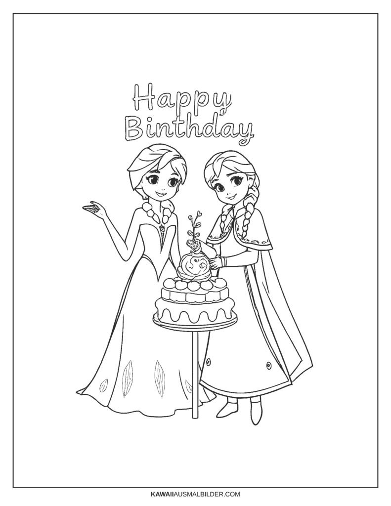 anna und elsa geburtstag ausmalbild