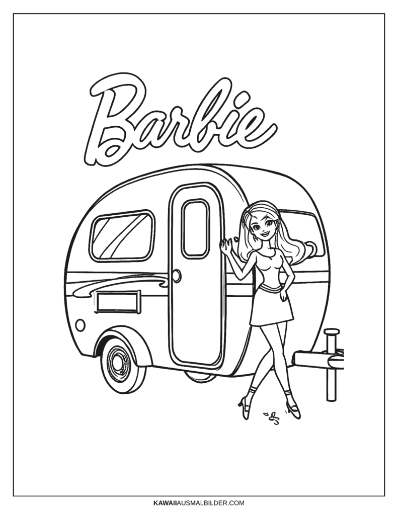 ausmalbild barbie camper