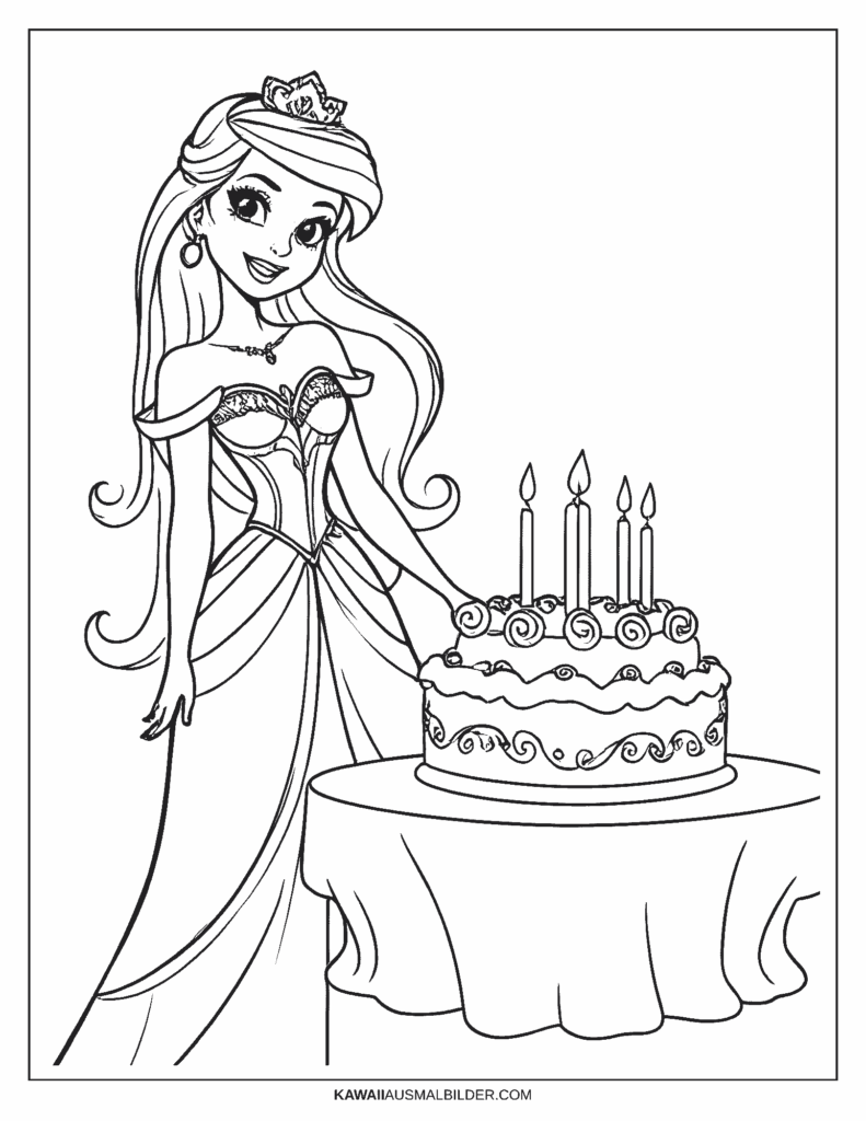 ausmalbild barbie geburtstag