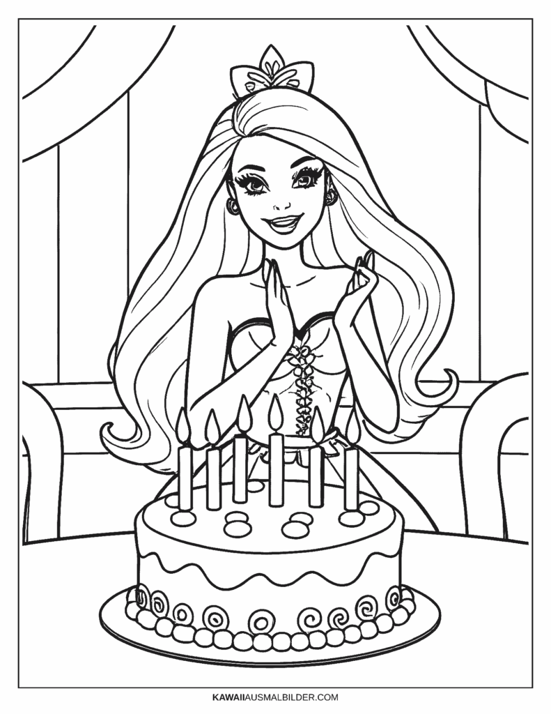 ausmalbild barbie geburtstag