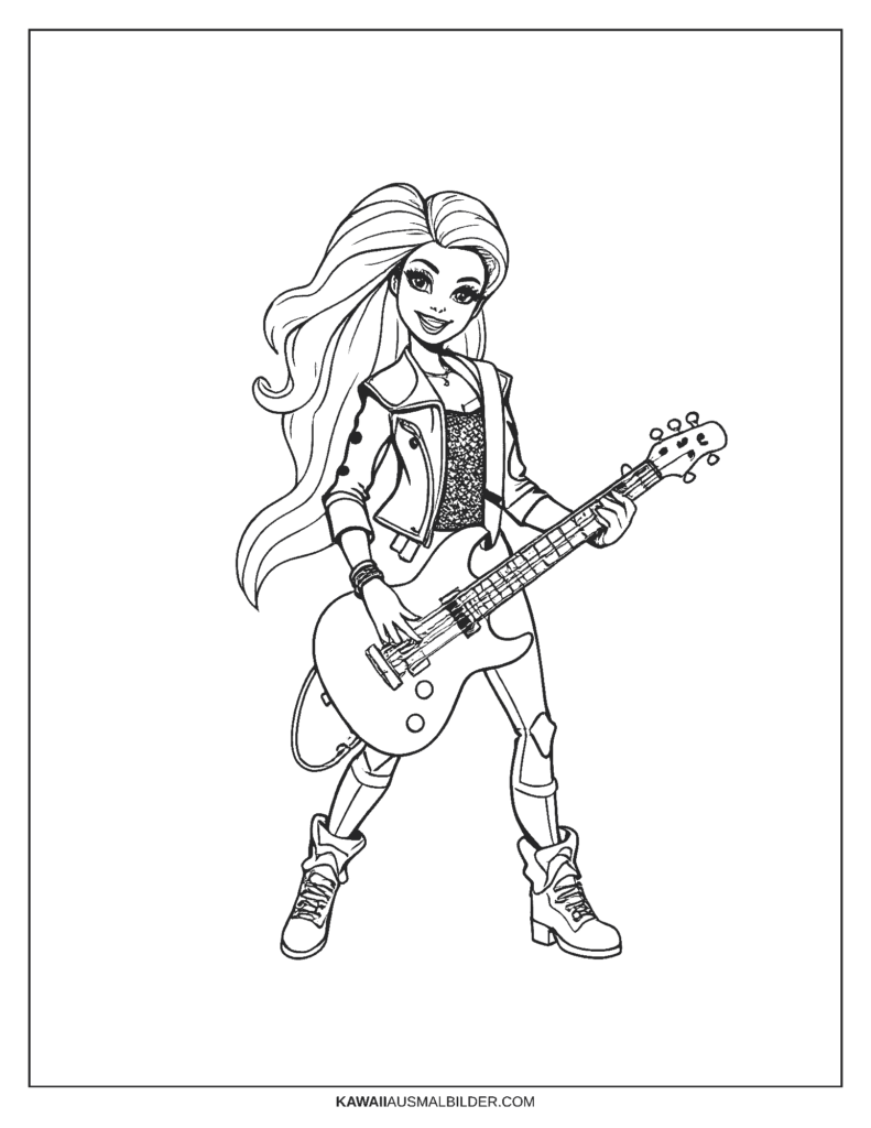 ausmalbild barbie rockstar