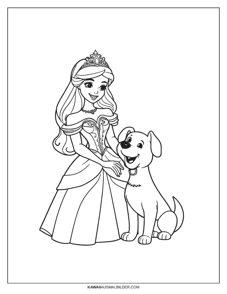 ausmalbild prinzessin mit hund