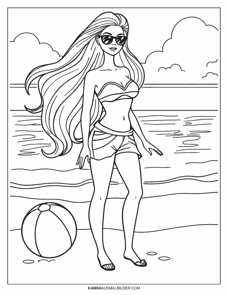 ausmalbilder barbie am strand