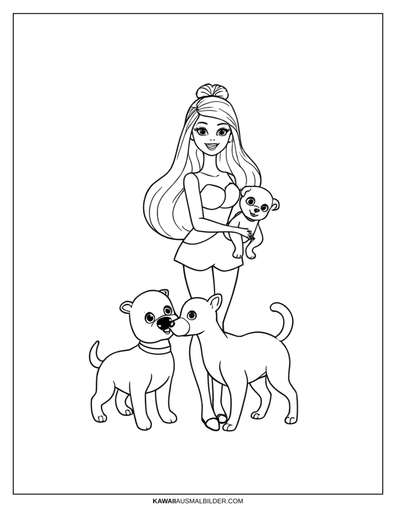 barbie mit hund ausmalbild