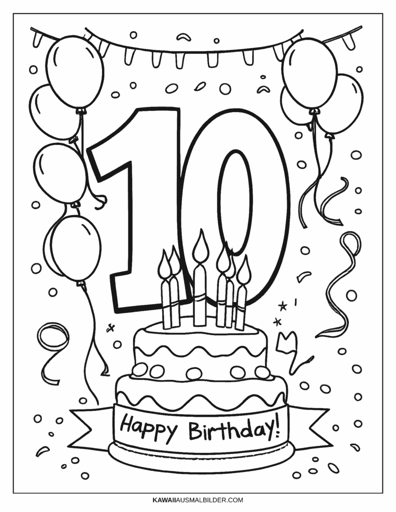 geburtstag 10 jahre ausmalbild