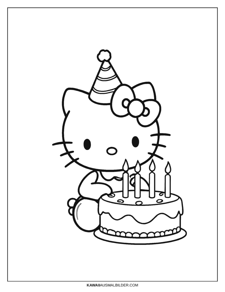 hello kitty geburtstag ausmalbild