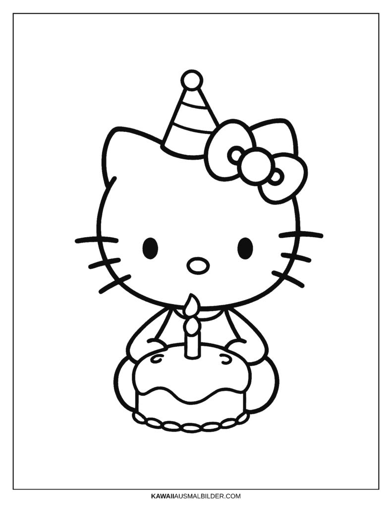 hello kitty geburtstag ausmalbild