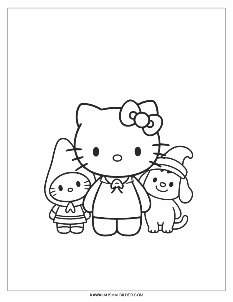 hello kitty mit freunden ausmalbild