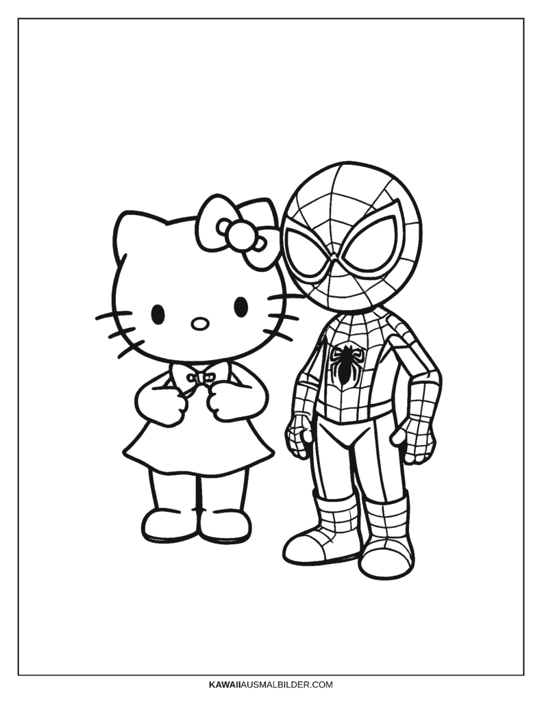 hello kitty und spiderman ausmalbild