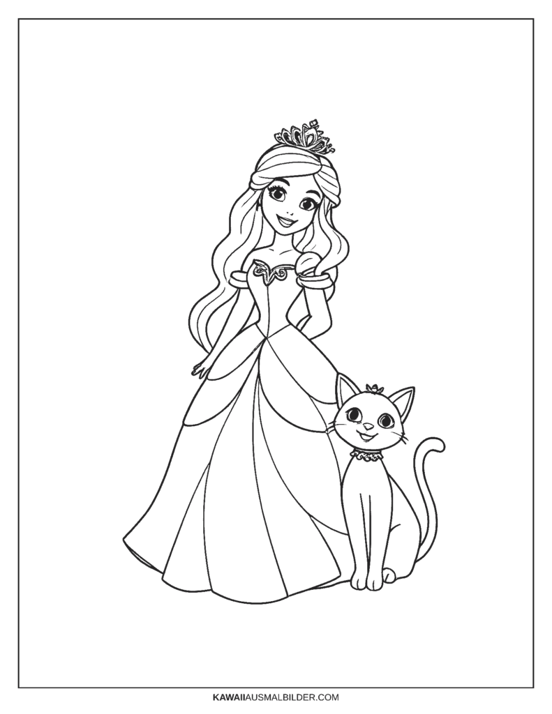 prinzessin mit katze ausmalbild 