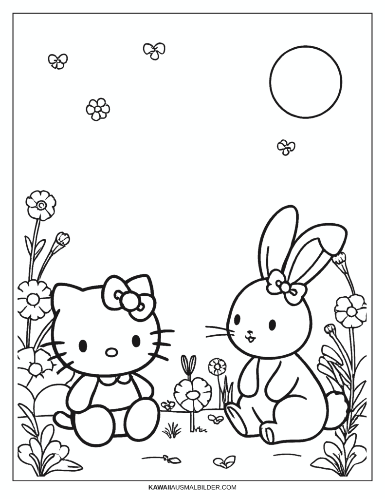 Hello Kitty und Bunny Ausmalbild