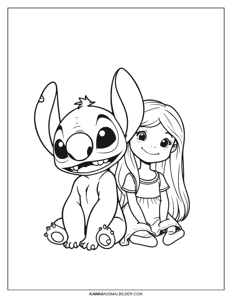 Malvorlage Mädchen und Stitch