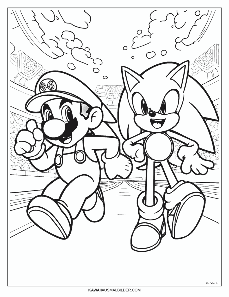 Malvorlage Mario und Sonic bei den Olympischen Spielen