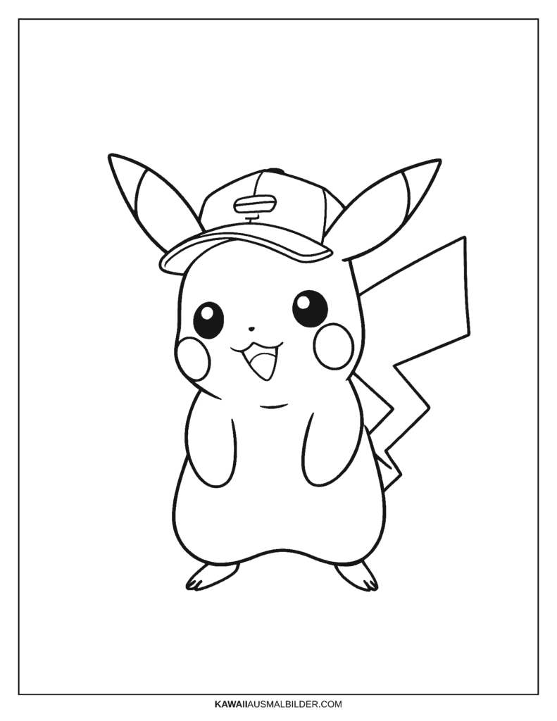 Pikachu Malvorlage mit Mütze