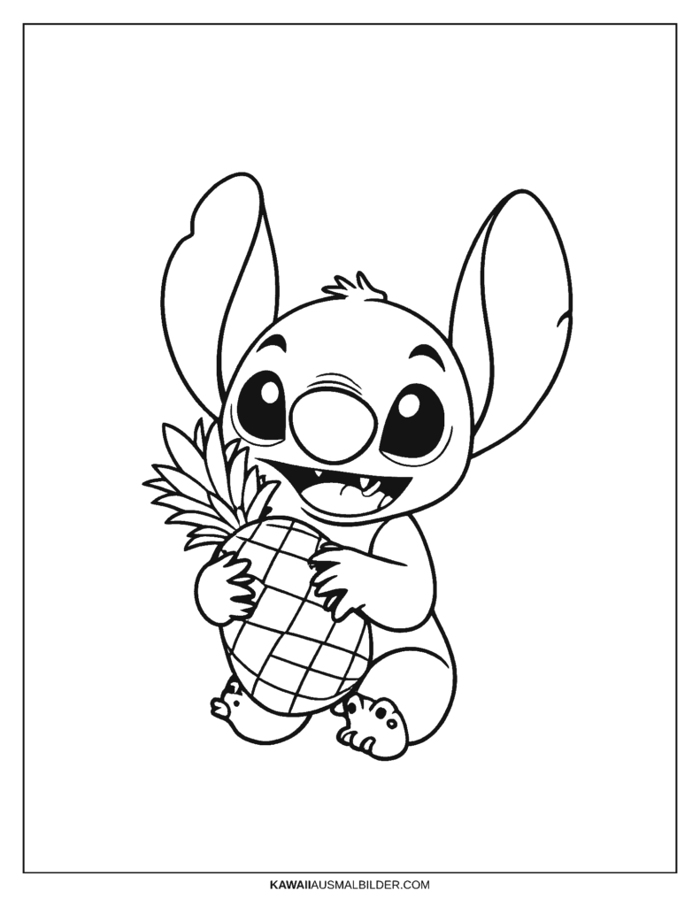 Stitch mit Ananas Ausmalbild