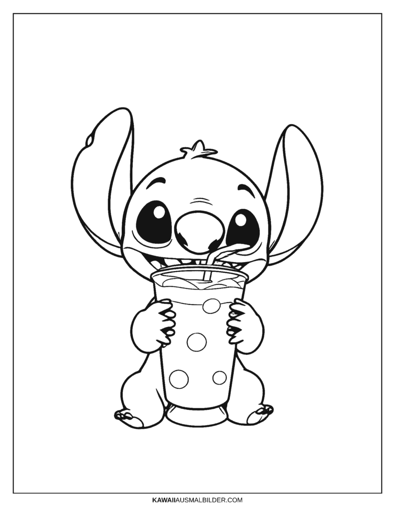 Stitch mit Bubble Tea Ausmalbild 