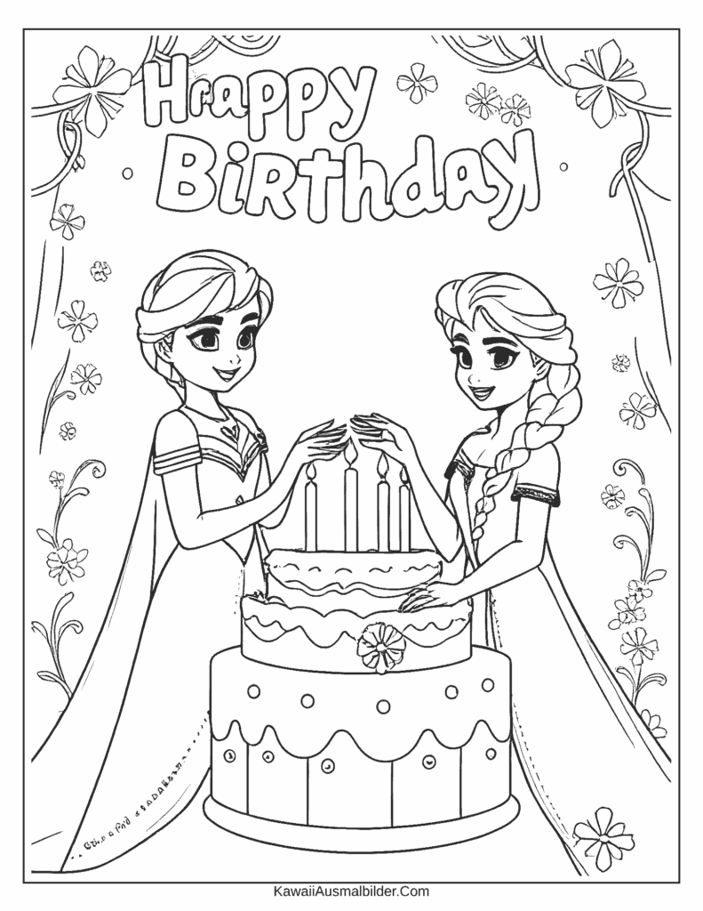 anna und elsa geburtstag ausmalbild