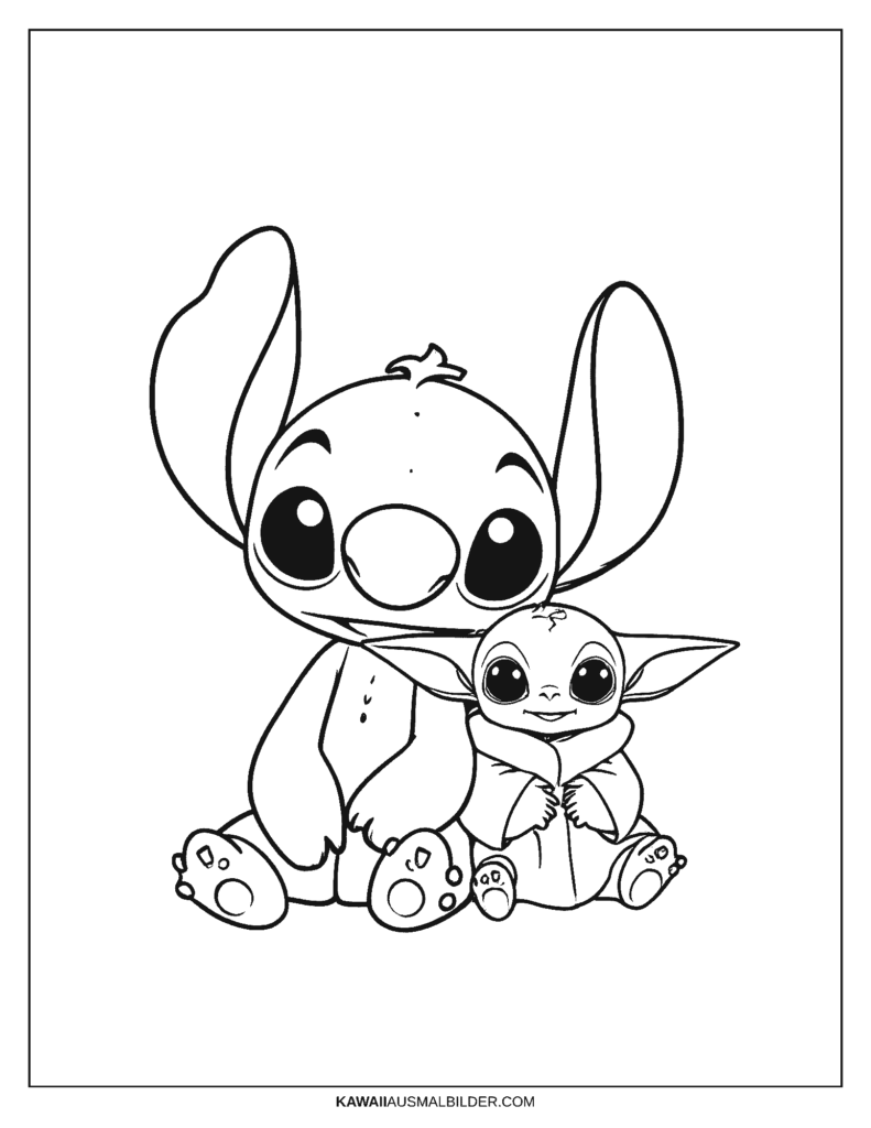 baby yoda und stitch ausmalbild