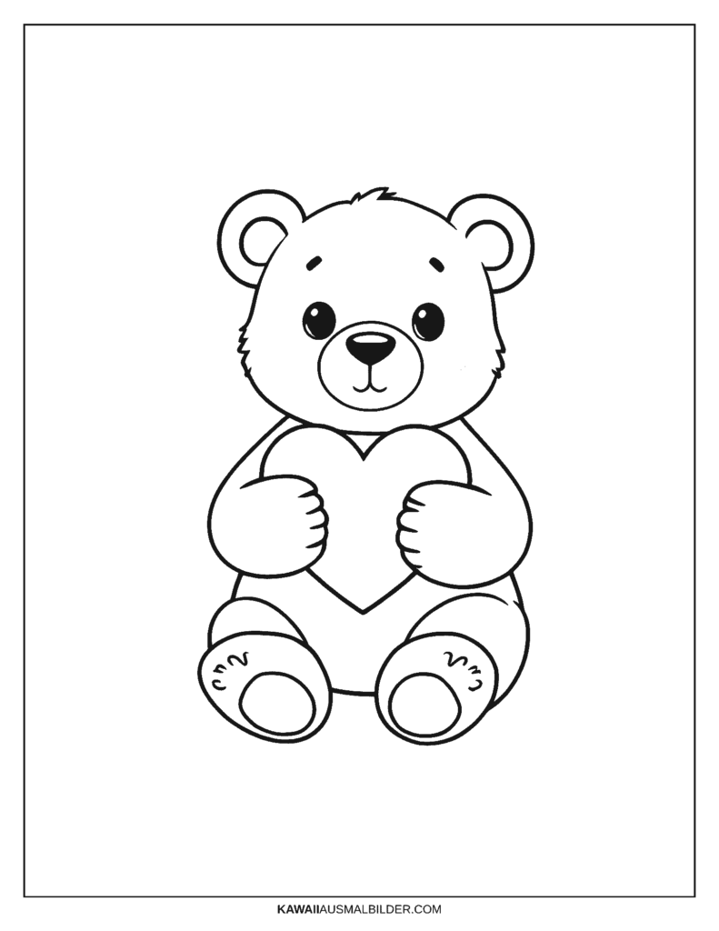 bär mit herz ausmalbild