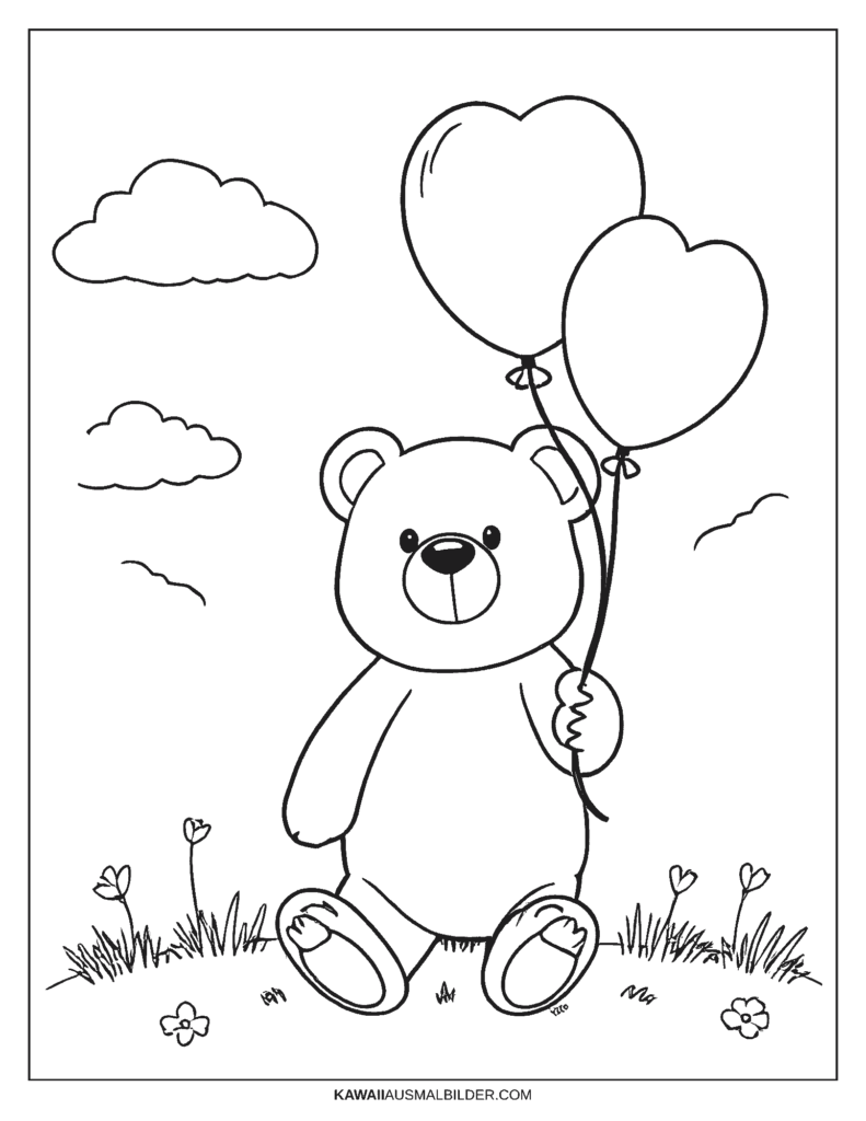 bär mit luftballon ausmalbild