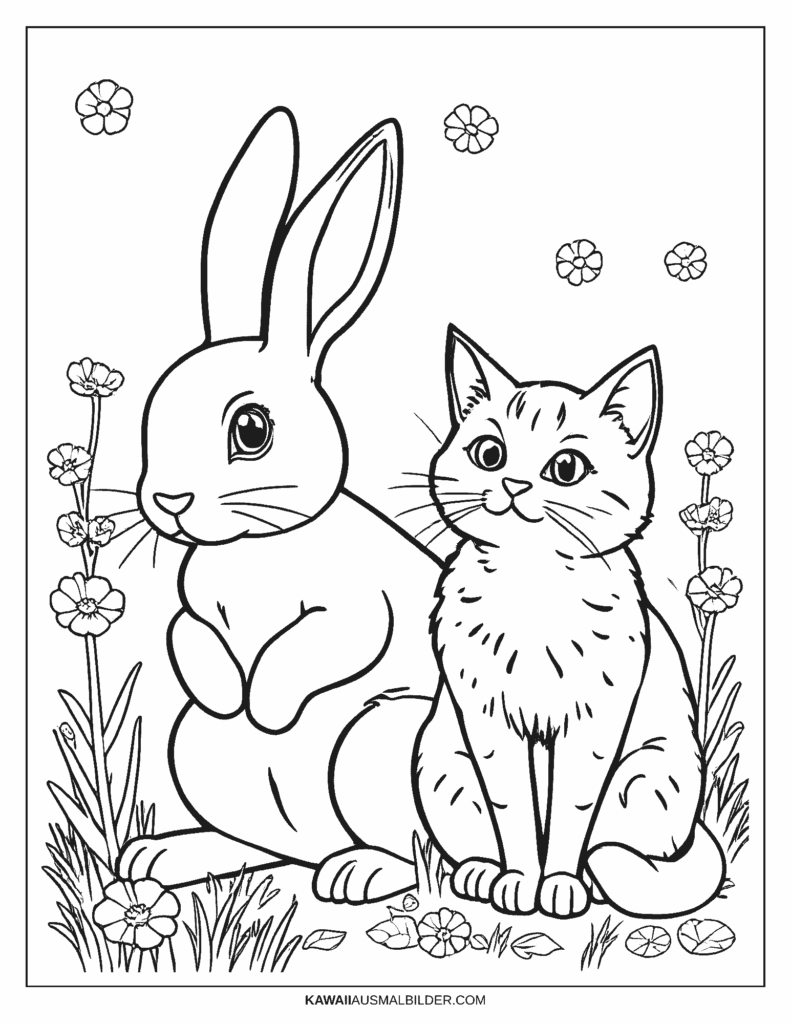 hase und katze ausmalbild
