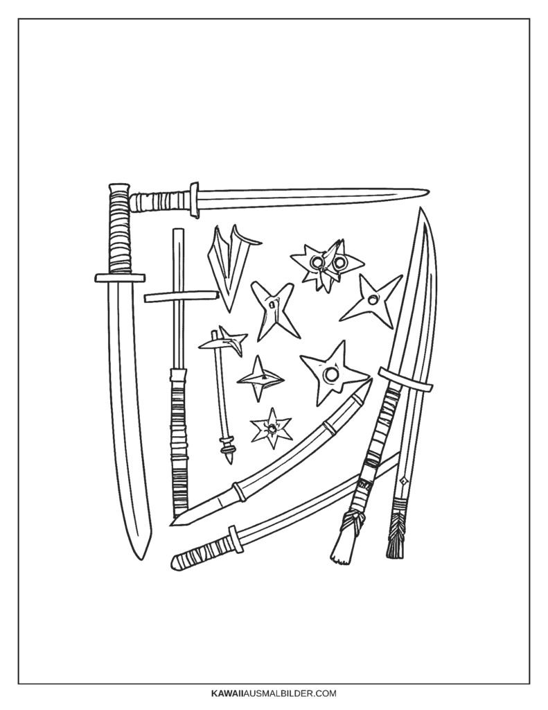 ninja waffen ausmalbild