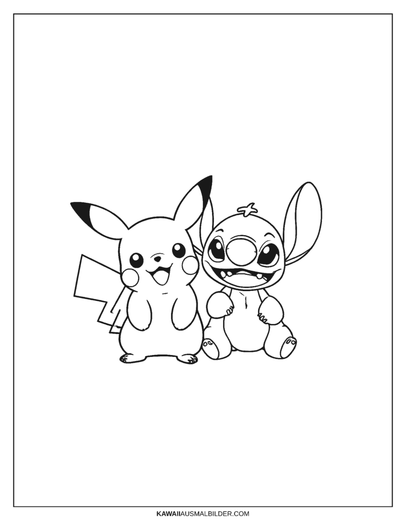 pikachu und stitch ausmalbild