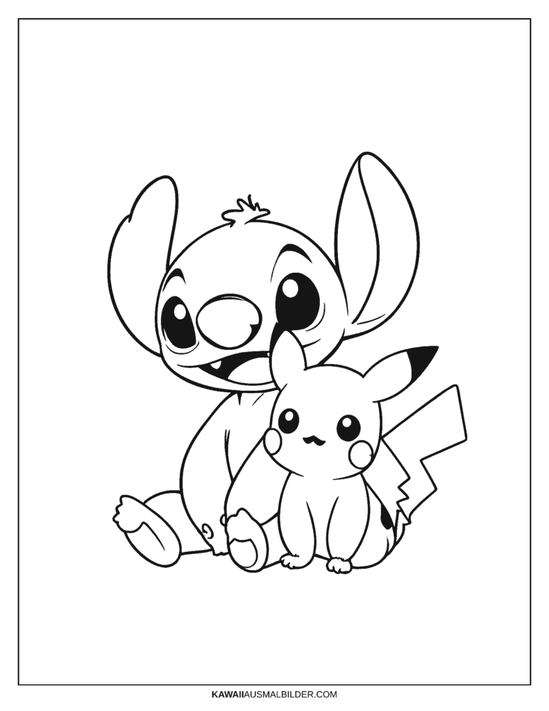 pikachu und stitch ausmalbild
