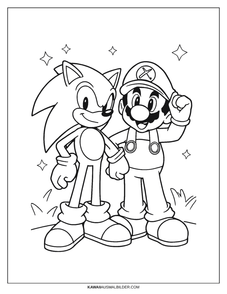 sonic und mario ausmalbild