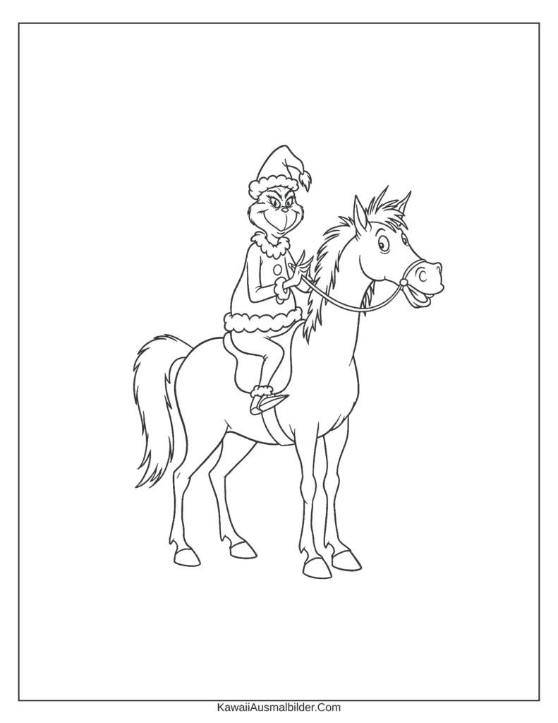 Ausmalbild Der Grinch sitzt auf dem Pferd