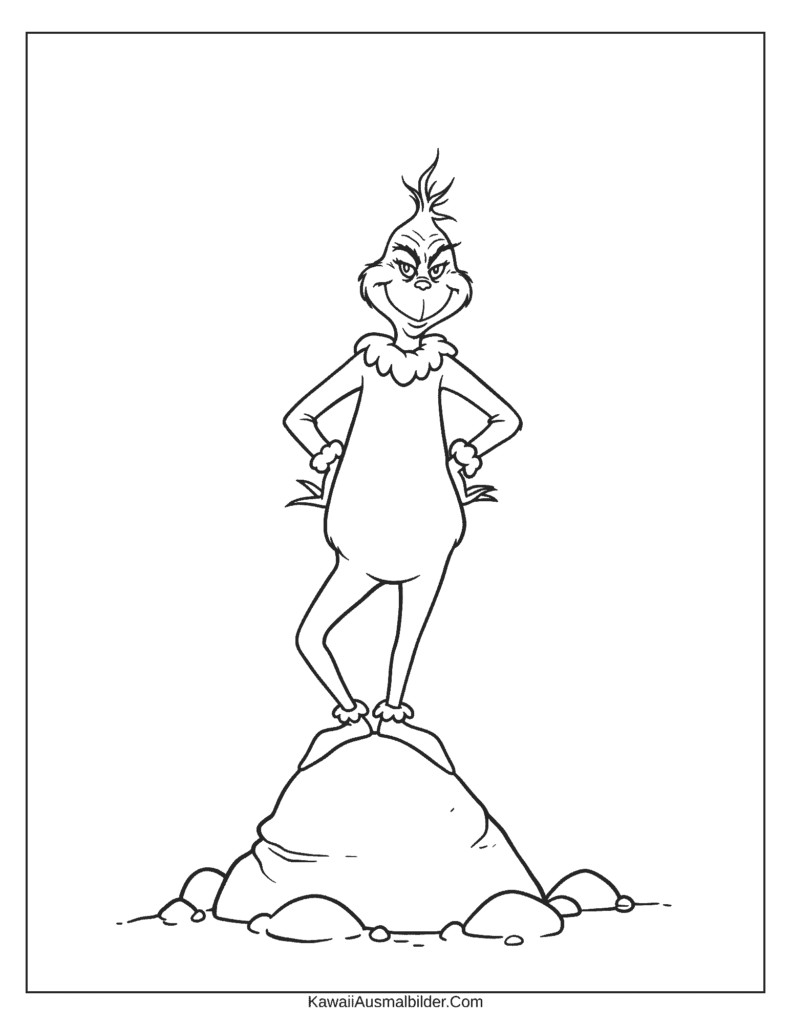 Ausmalbild Der Grinch steht auf dem Felsen