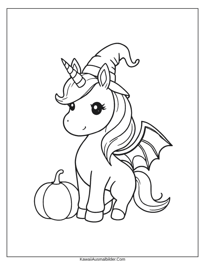 Ausmalbild Einhorn-Halloween