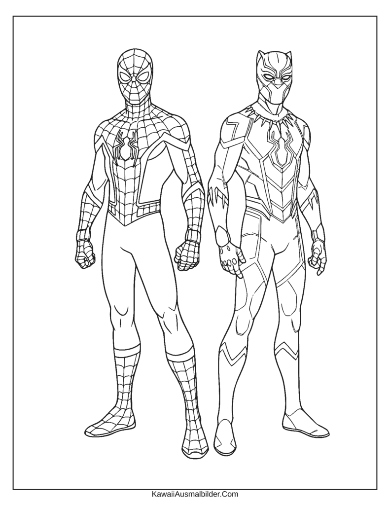 Ausmalbild Spider-Man und Black Panther