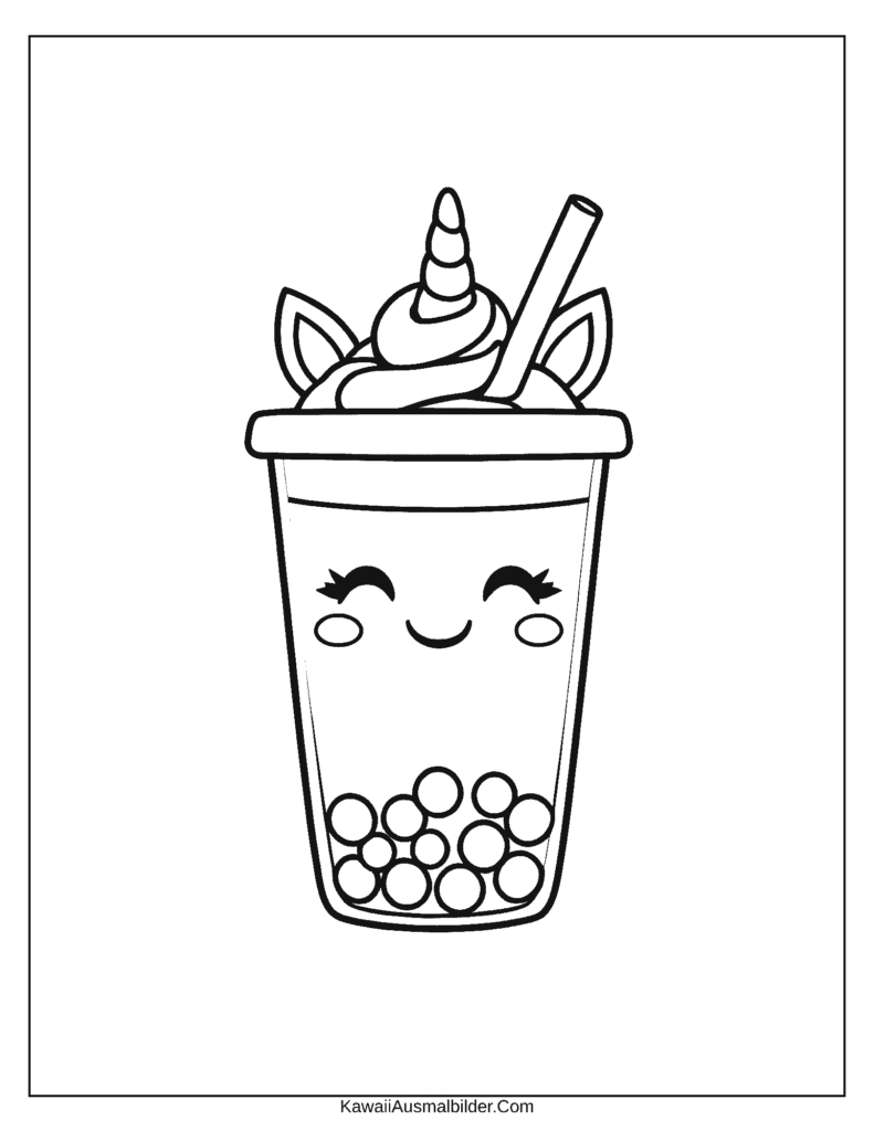 Einhorn Bubble Tea Ausmalbild