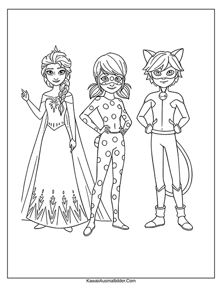 Elsa, Ladybug und Cat Noir