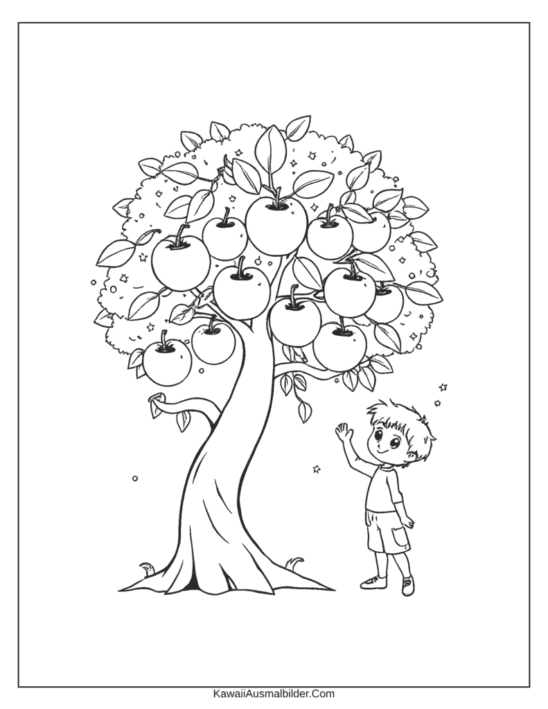 Magischer Apfelbaum zum Ausmalen