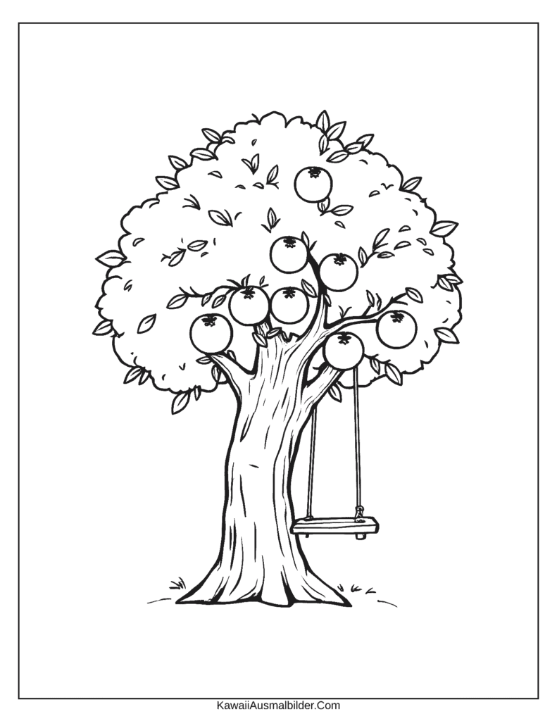 Malvorlage Apfelbaum mit Schaukel
