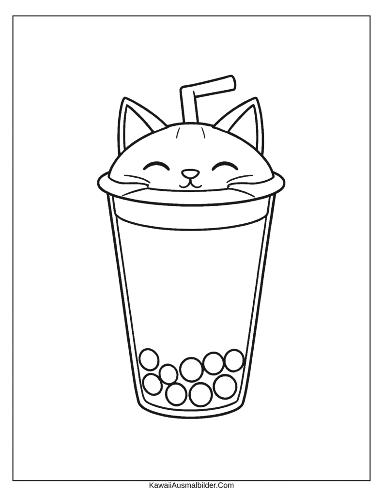 Malvorlage Bubble Tea Katze