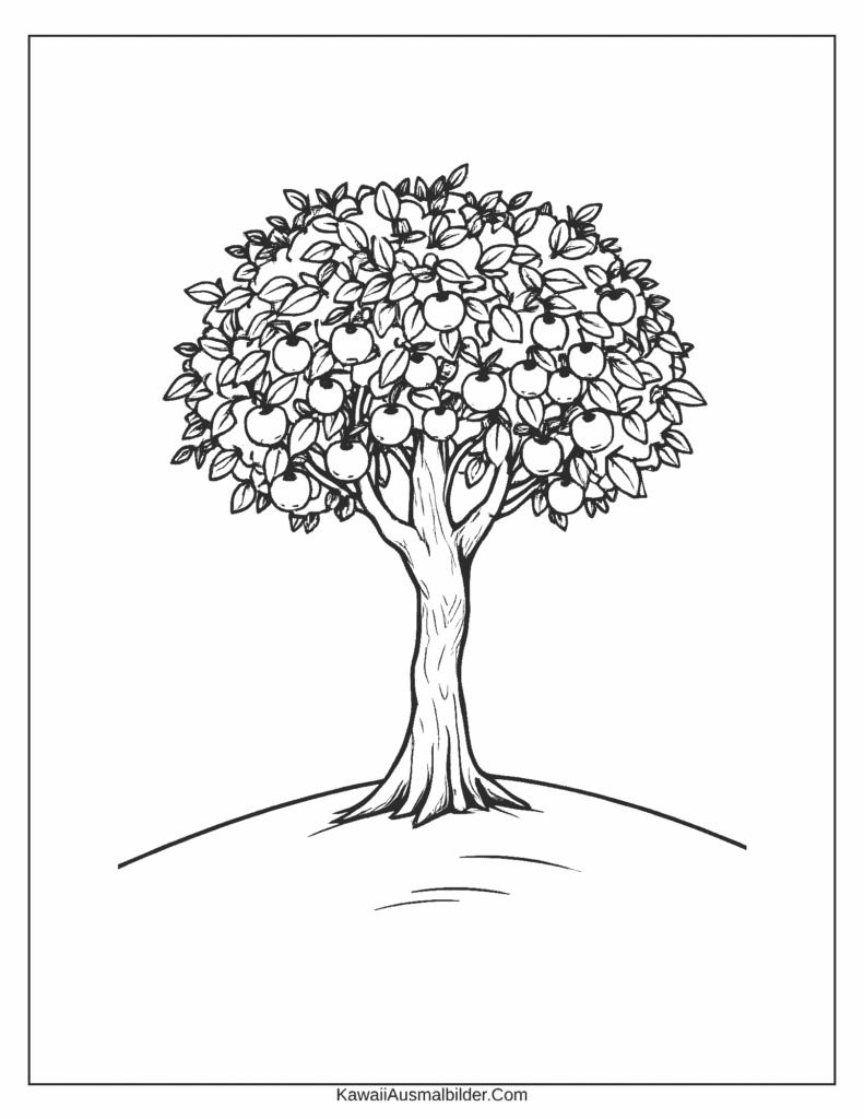 Malvorlage „Einsamer Apfelbaum auf einem Hügel“