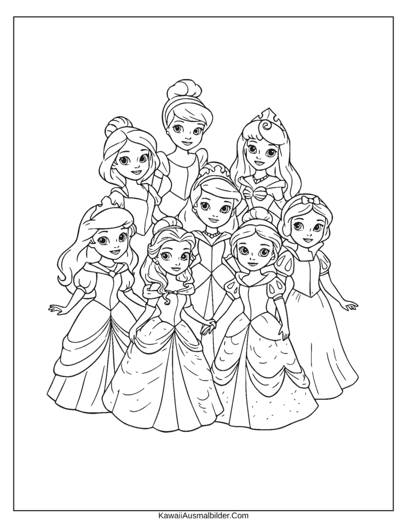 ausmalbild Alle Disney-Prinzessinnen