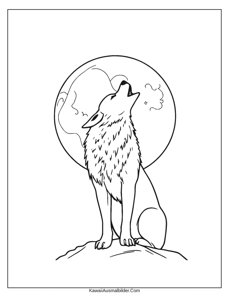 ausmalbild wolf mit mond