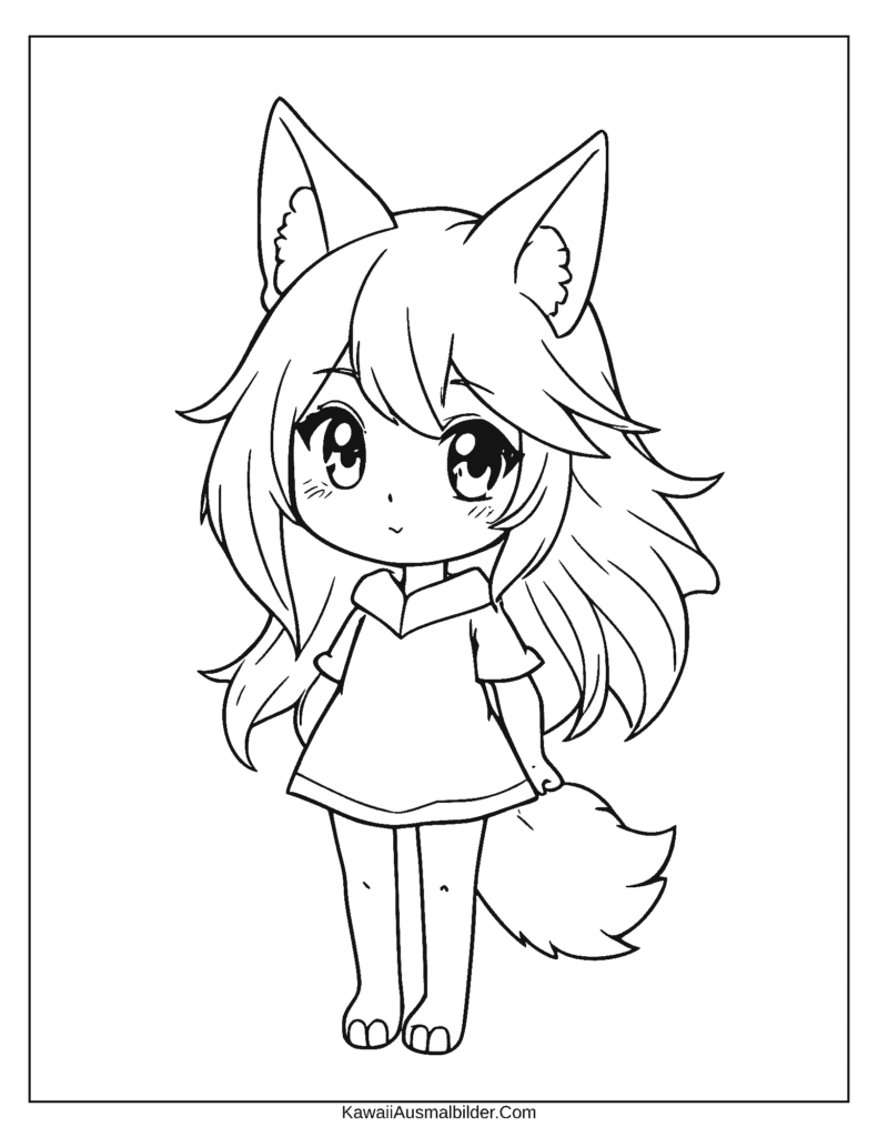 wolf ausmalbild anime mädchen